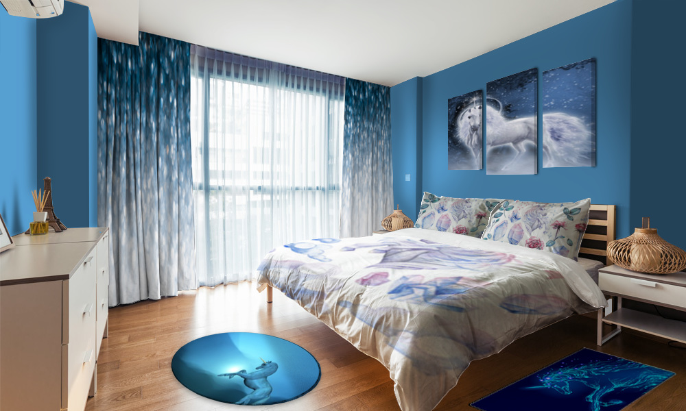 Blue and White Unicorn Bedroom
