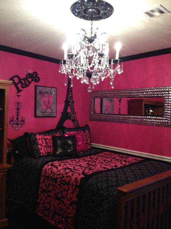 Classic Black and Pink Paris Bedroom
