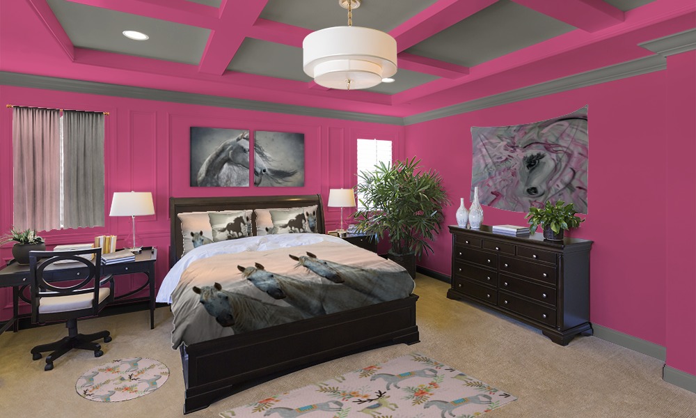 Pink and Gray Horse Bedroom