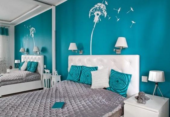 Blue Bedroom With Dandelion Walls