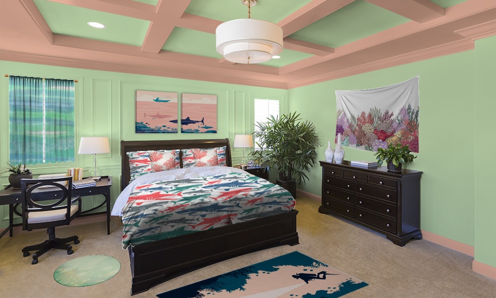 Sea Foam And Coral Shark Bedroom