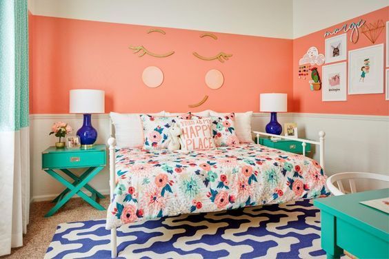 Coral and Blue Bedroom