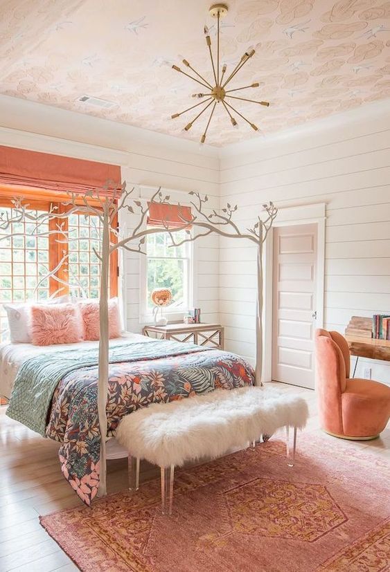 Modern Coral Bedroom For Teen Girls