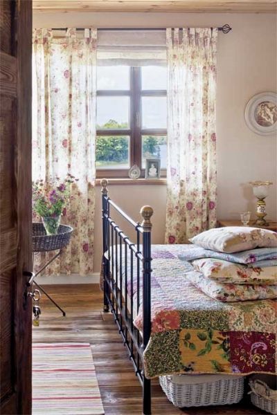 Bedroom With Floral Curtains
