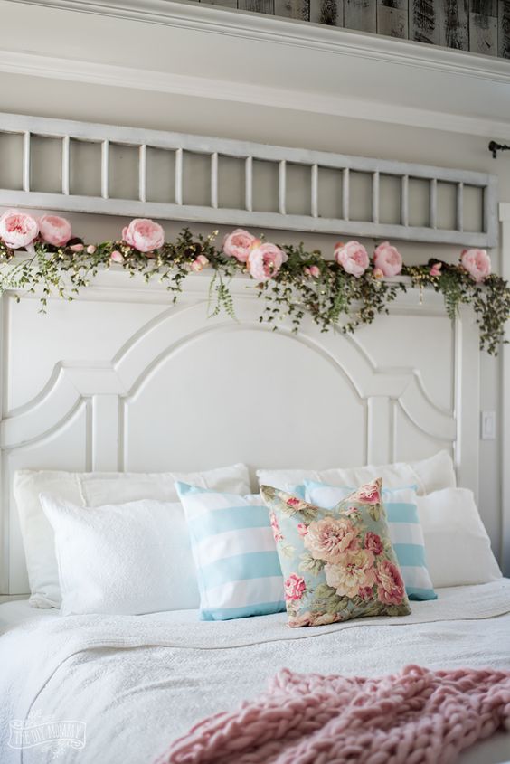 Bedroom With Floral Headboard