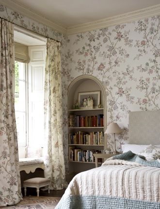 Bedroom With Floral Wallpaper