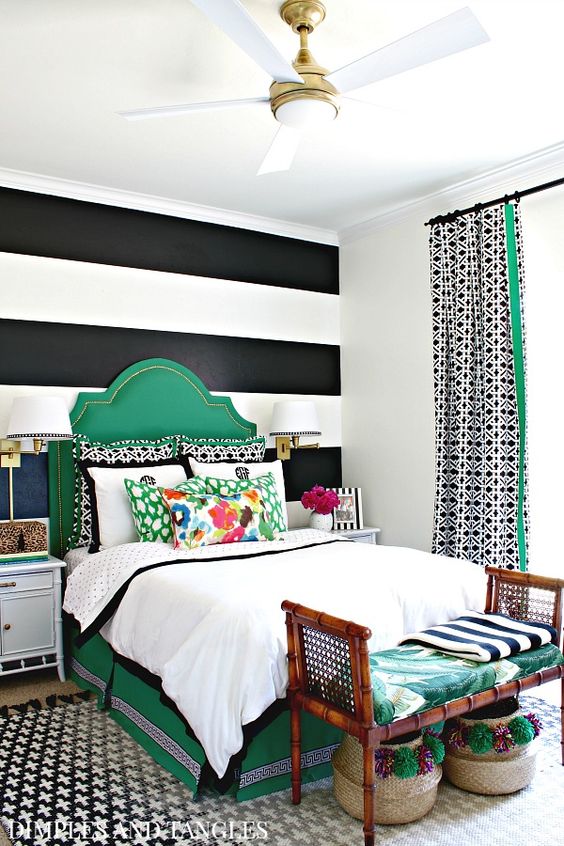 Black and White Bedroom With A Popping Color
