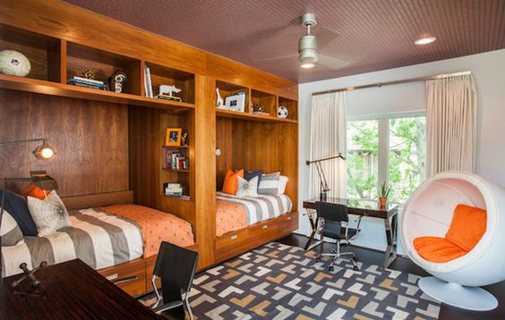 Shared Orange Bedroom For Teens