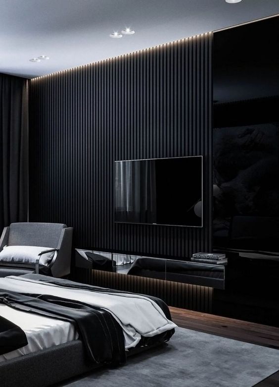 Sleek Men's Bedroom In Black