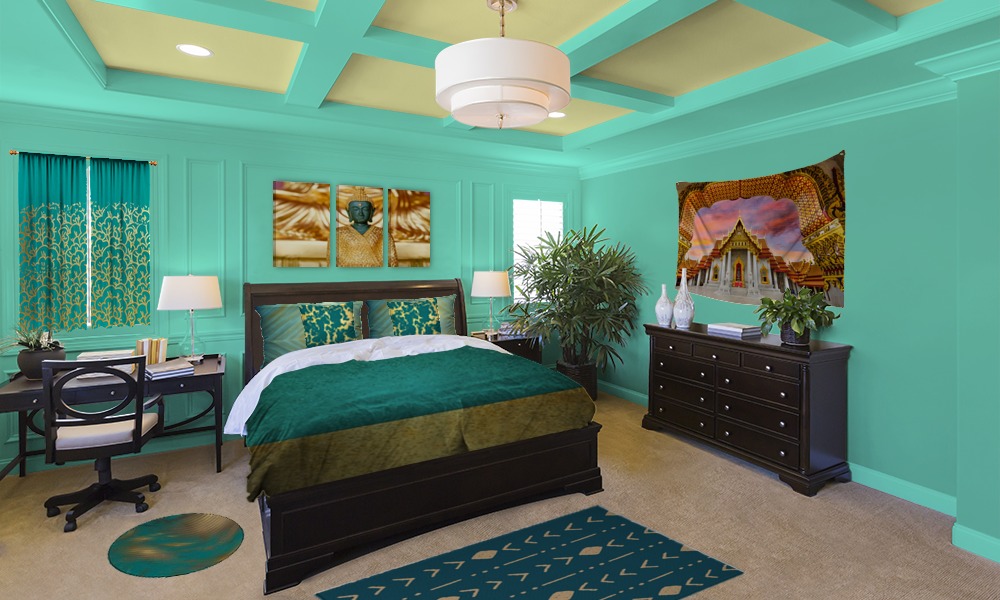 Teal and Gold Bedroom