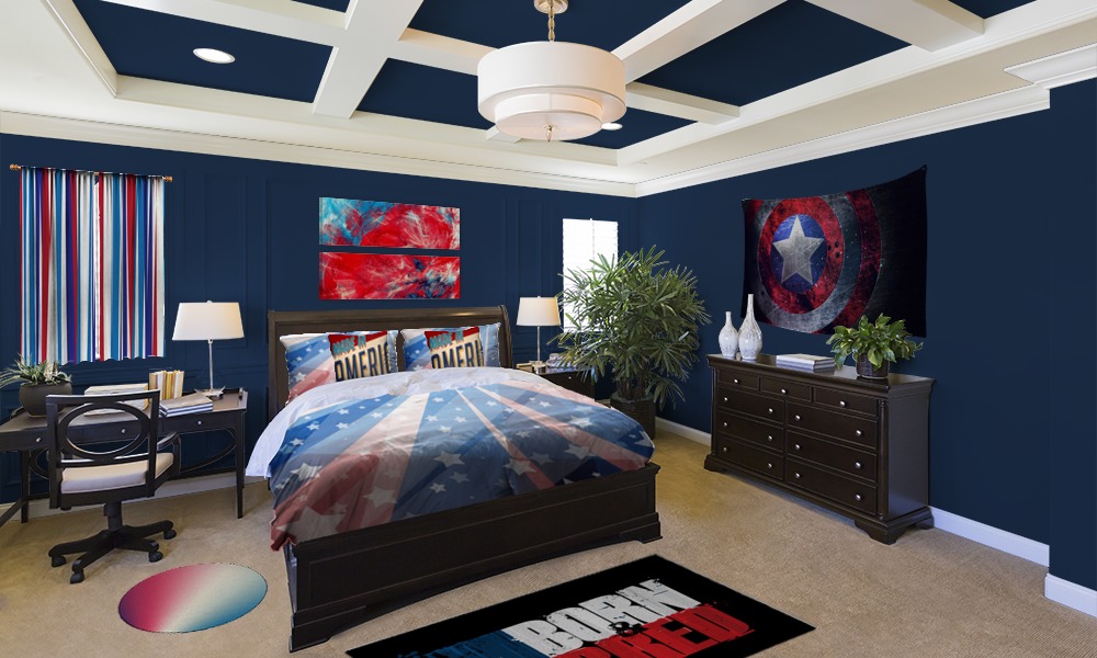 Red Blue and White Themed Bedroom