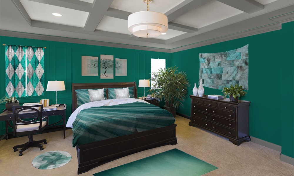 Teal and Grey Bedroom