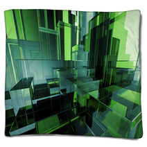 3d Abstract Green Glass Geometric Background Blankets 72116879