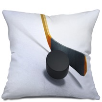 3d Illustration Of Hockey Stick And Floating Puck On The Ice Pillows 126911449