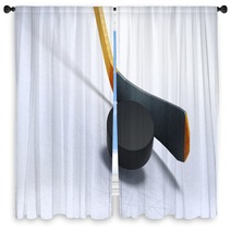 3d Illustration Of Hockey Stick And Floating Puck On The Ice Window Curtains 126911449
