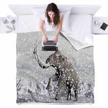 3D Mammoth In Winter During Ice Age Blankets 58925946