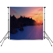 3D Mountain Landscape With Sunset Backdrops 67967020