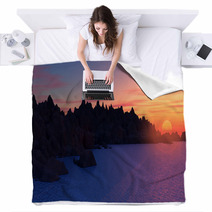 3D Mountain Landscape With Sunset Blankets 67967020