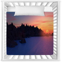 3D Mountain Landscape With Sunset Nursery Decor 67967020
