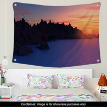 3D Mountain Landscape With Sunset Wall Art 67967020