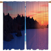 3D Mountain Landscape With Sunset Window Curtains 67967020