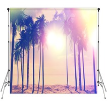 3d Palm Trees And Ocean With Vintage Effect Backdrops 82609546