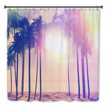 3d Palm Trees And Ocean With Vintage Effect Bath Decor 82609546