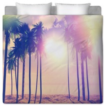 3d Palm Trees And Ocean With Vintage Effect Bedding 82609546