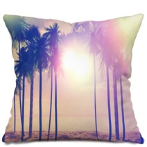 3d Palm Trees And Ocean With Vintage Effect Pillows 82609546