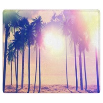 3d Palm Trees And Ocean With Vintage Effect Rugs 82609546