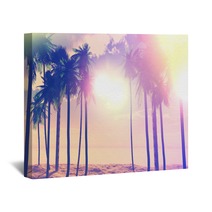 3d Palm Trees And Ocean With Vintage Effect Wall Art 82609546