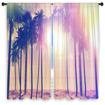 3d Palm Trees And Ocean With Vintage Effect Window Curtains 82609546