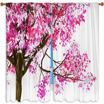3d Render Image Of Pink Spring Tree Window Curtains 64486461
