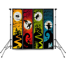 4 Halloween Vertical Banners Of Ghost Towns Backdrops 16873965