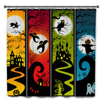 4 Halloween Vertical Banners Of Ghost Towns Bath Decor 16873965