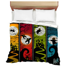 4 Halloween Vertical Banners Of Ghost Towns Bedding 16873965