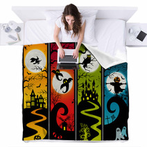 4 Halloween Vertical Banners Of Ghost Towns Blankets 16873965