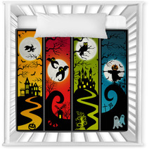 4 Halloween Vertical Banners Of Ghost Towns Nursery Decor 16873965