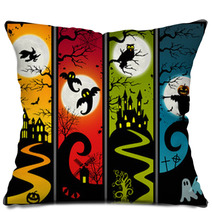 4 Halloween Vertical Banners Of Ghost Towns Pillows 16873965
