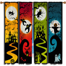 4 Halloween Vertical Banners Of Ghost Towns Window Curtains 16873965