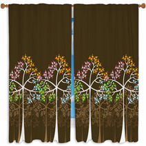 4 Seasons Trees On Brown  Window Curtains 4796047