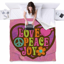 70s Love Peace Joy Illustration Blankets 16822230