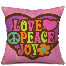 70s Love Peace Joy Illustration Pillows 16822230