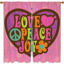 70s Love Peace Joy Illustration Window Curtains 16822230