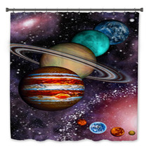 9 Planets Of The Solar System, Asteroid Belt And Spiral Galaxy. Bath Decor 40708318
