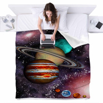 9 Planets Of The Solar System, Asteroid Belt And Spiral Galaxy. Blankets 40708318