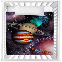 9 Planets Of The Solar System, Asteroid Belt And Spiral Galaxy. Nursery Decor 40708318