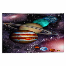 9 Planets Of The Solar System, Asteroid Belt And Spiral Galaxy. Rugs 40708318
