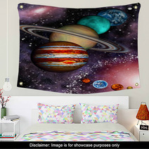 9 Planets Of The Solar System, Asteroid Belt And Spiral Galaxy. Wall Art 40708318
