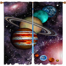 9 Planets Of The Solar System, Asteroid Belt And Spiral Galaxy. Window Curtains 40708318
